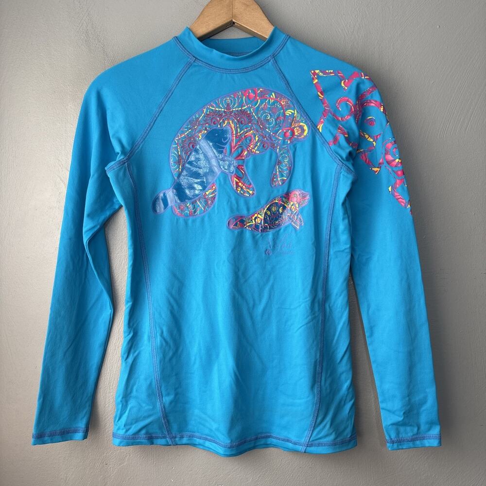 Xel Ha Rash Guard Top Size Small Blue Long Sleeve Swimming Surf Beach Seals